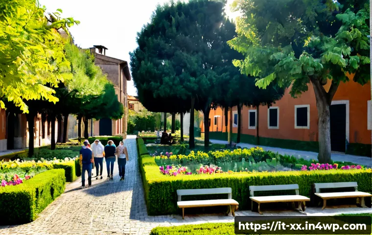 Home 17 도시재생에서의 녹지 공간의 역할 - Photorealistic urban regeneration scene in a historic Italian neighborhood, a former industrial cour...